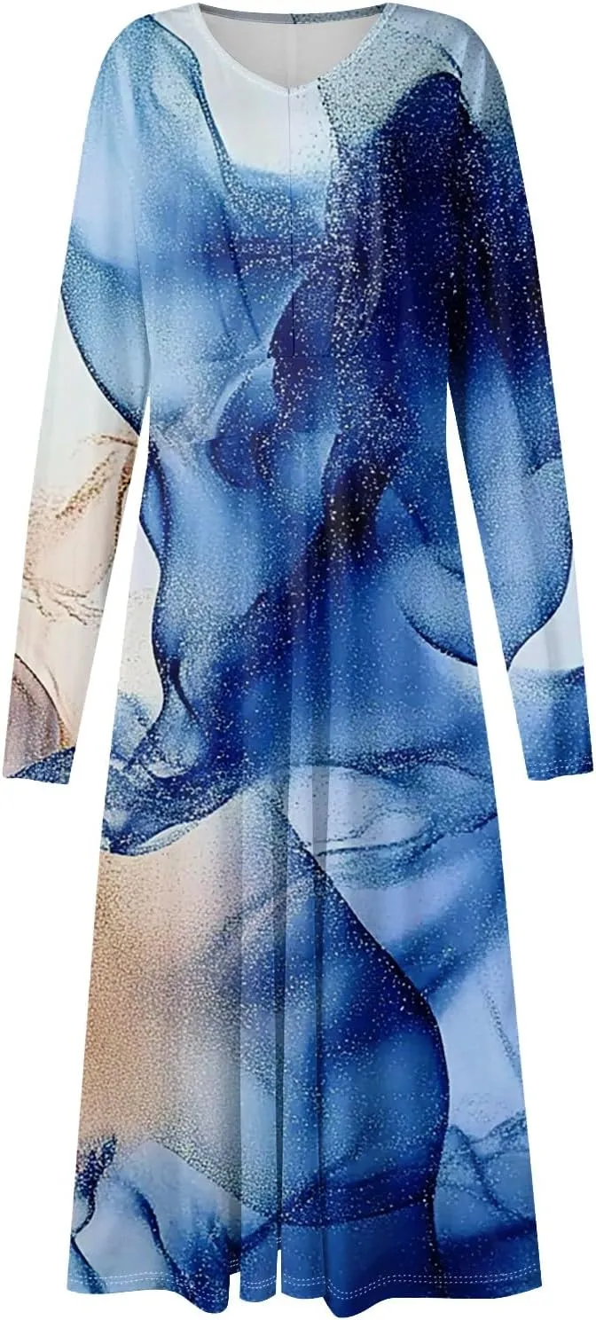 Womens Spring Dresses 2025 Long Sleeve V Neck Midi Tea Length Teens Ladies Casual Western Fitted Dress