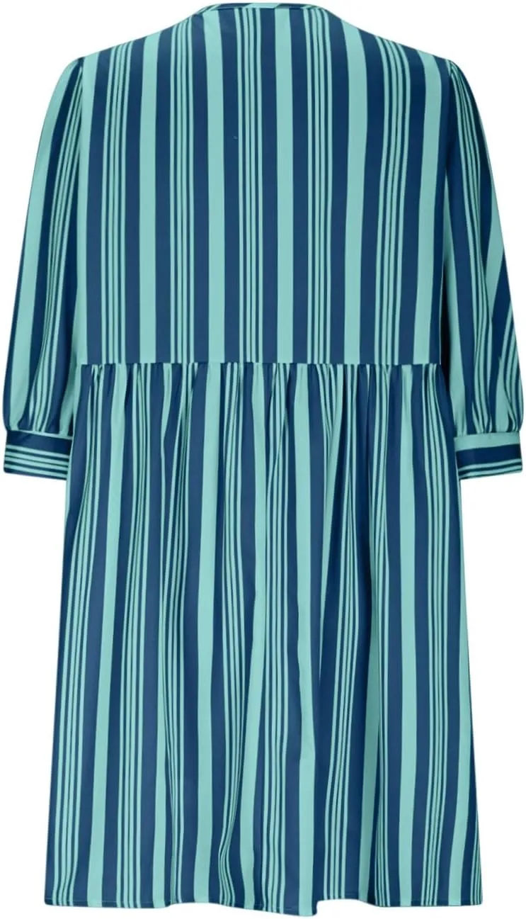 Womens Summer Casual Half Sleeve Stripe Dresses A Line Bow Tie Front Babydoll Loose Cute Mini Dress with Pockets