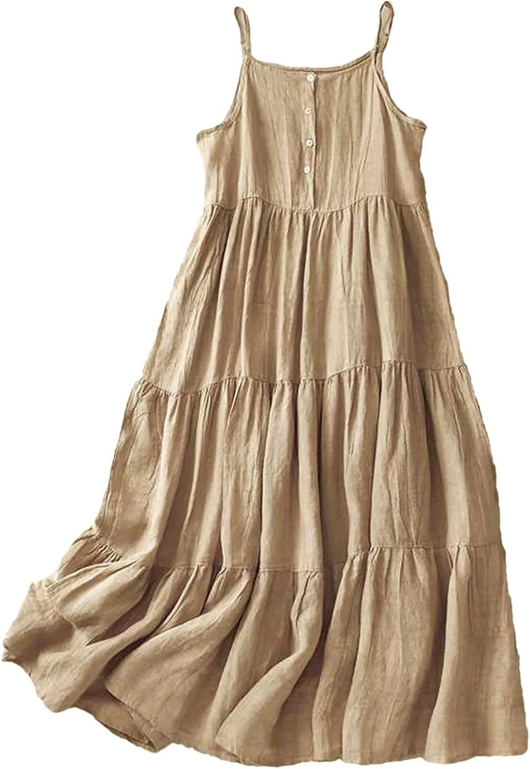 Women's Summer Cotton Linen Cami Dress Dressy Casual Plus Size Button Down Sun Dress Trendy Comfy Summer Lounge Outfits