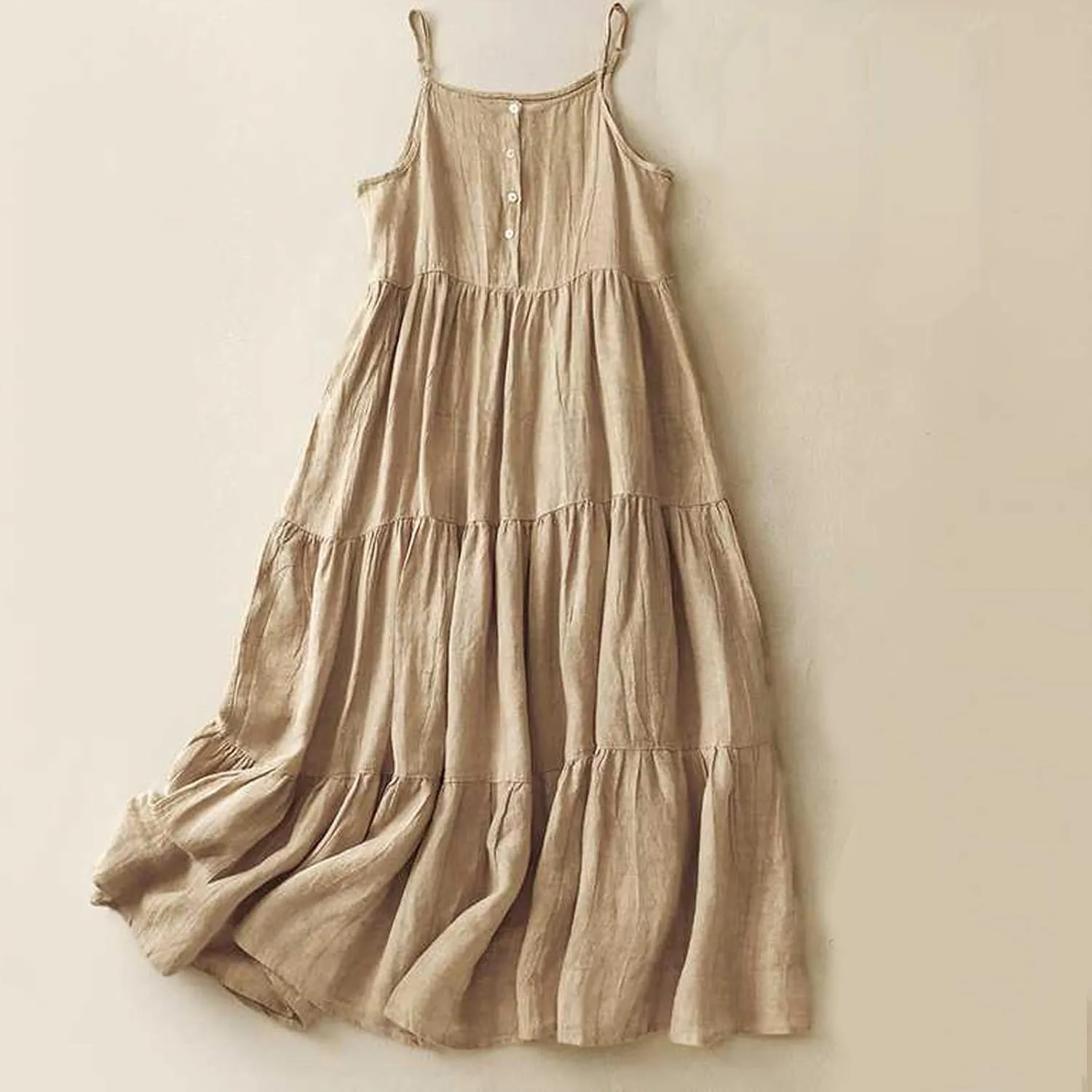 Women's Summer Cotton Linen Cami Dress Dressy Casual Plus Size Button Down Sun Dress Trendy Comfy Summer Lounge Outfits