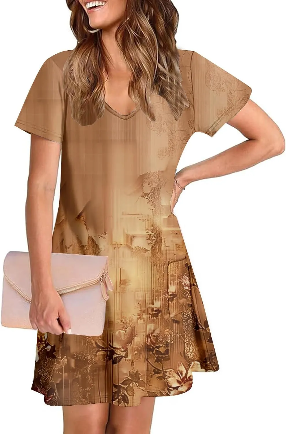 Womens Summer Dresses 2025 Short Sleeve V Neck Floral Shirt Dress Loose Fit Shift Sundress