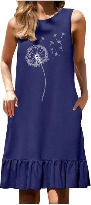 Womens Summer Dresses Floral Printed Sleeveless Shirt Dress Loose Fit Casual Dress Flowy Shift Dress