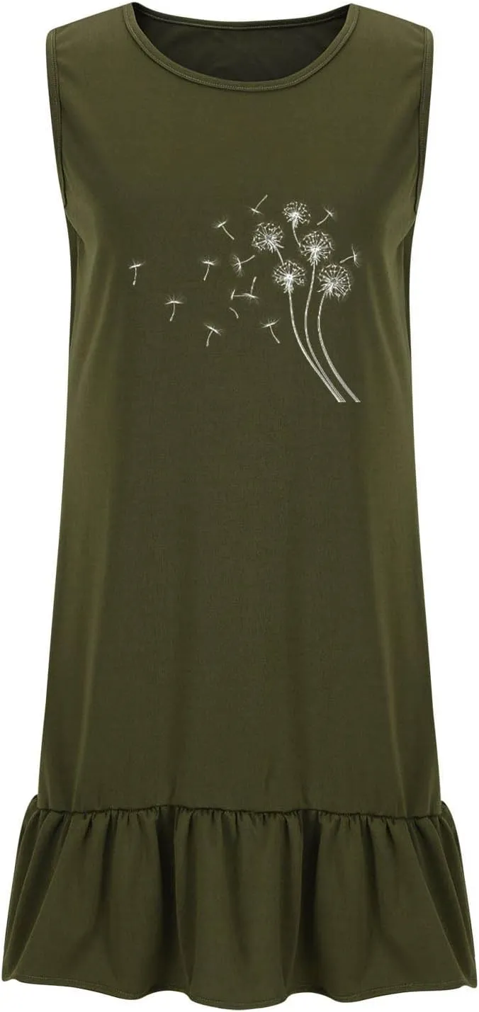 Womens Summer Dresses Floral Printed Sleeveless Shirt Dress Loose Fit Casual Dress Flowy Shift Dress