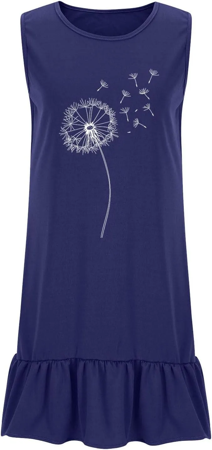Womens Summer Dresses Floral Printed Sleeveless Shirt Dress Loose Fit Casual Dress Flowy Shift Dress