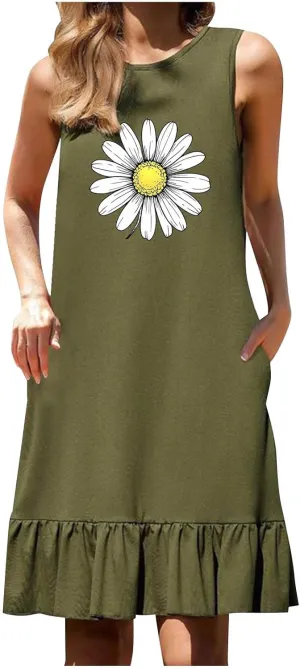Womens Summer Short Dresses 2025 Floral Printed Casual Beach Short Dress Loose Fit Shift Dress