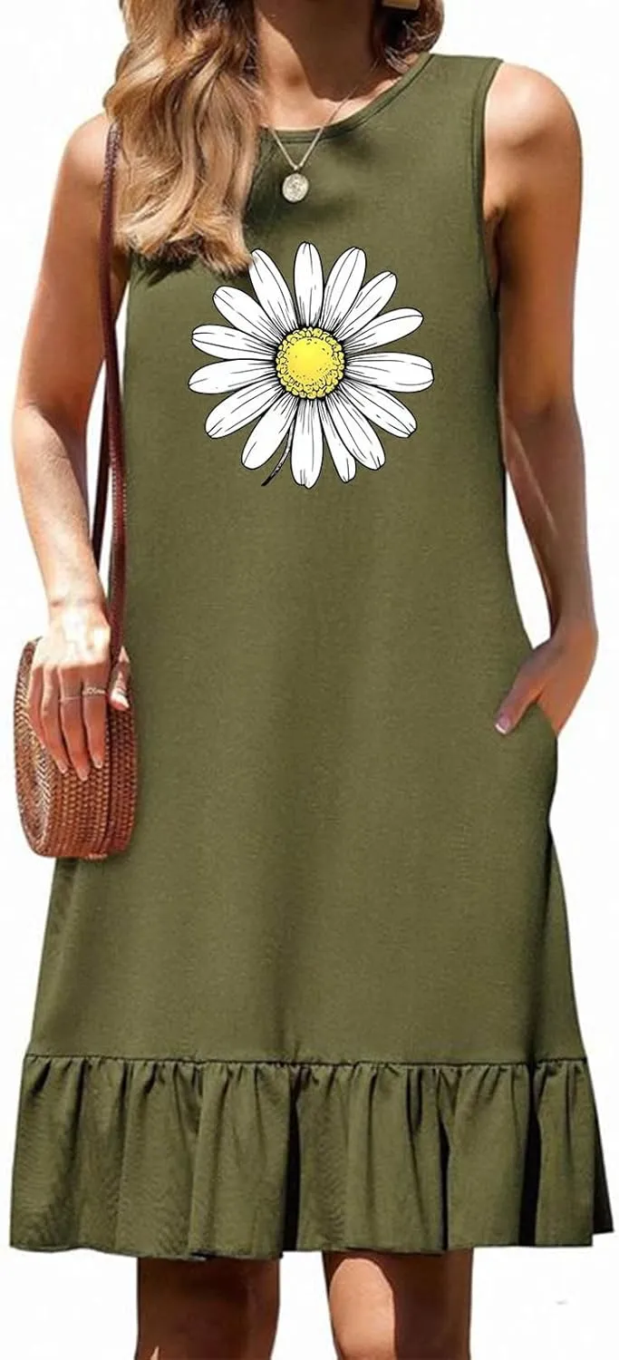 Womens Summer Short Dresses 2025 Floral Printed Casual Beach Short Dress Loose Fit Shift Dress