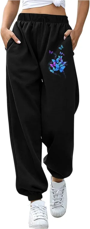 Women's Sweatpants Trendy High Waisted Graphic Petite Warm Trousers Workout Lounge Baggy Joggers with Pockets Holiday