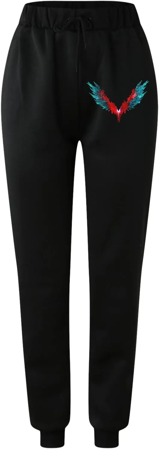Women's Sweatpants Trendy High Waisted Graphic Petite Warm Trousers Workout Lounge Baggy Joggers with Pockets Holiday