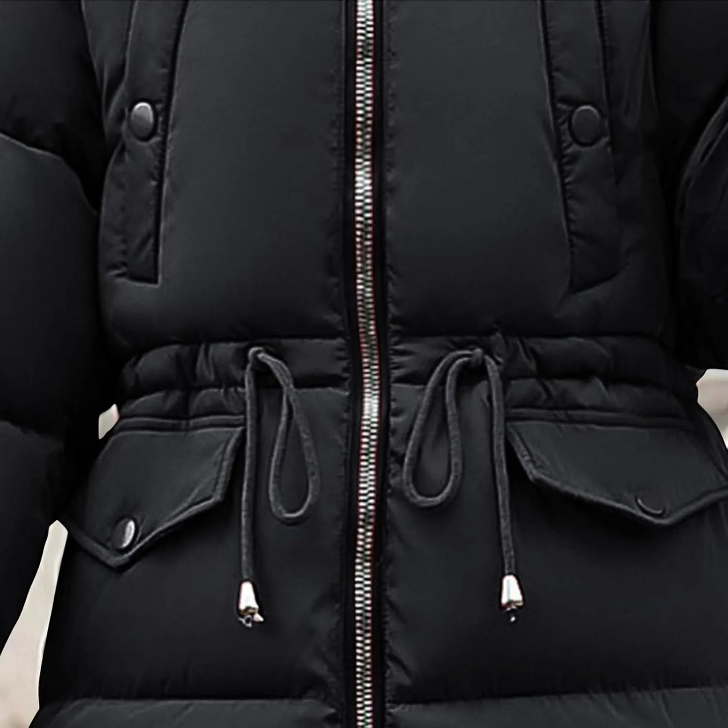 Women's Thicken Faux Fur Hooded Coats Plus Size Tunic Drawstring Zip Up Puffer Jacket Winter Trendy Warm Down Jackets