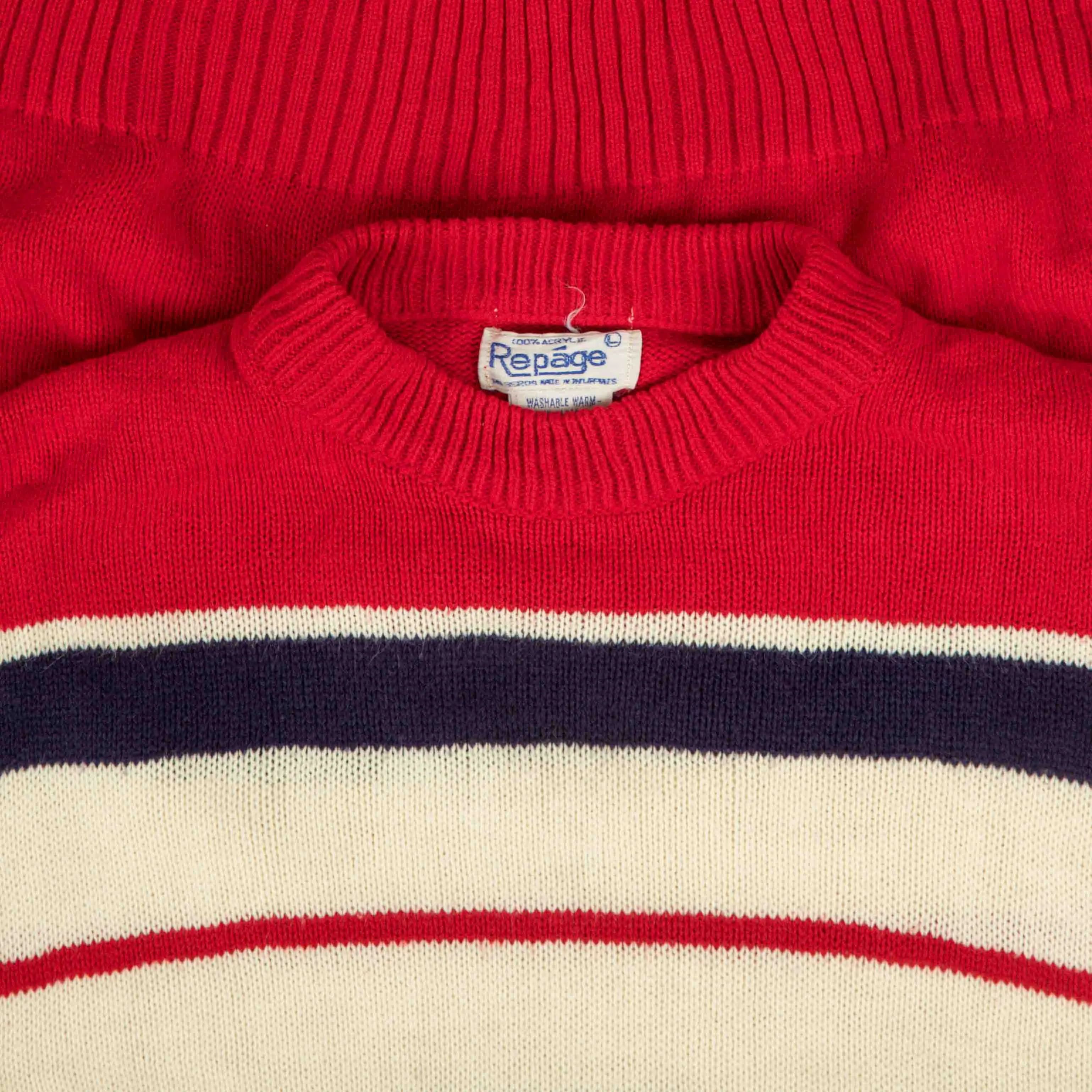 WOMEN'S VINTAGE 1980S STRIPED MOCK NECK KNITTED JUMPER - LARGE