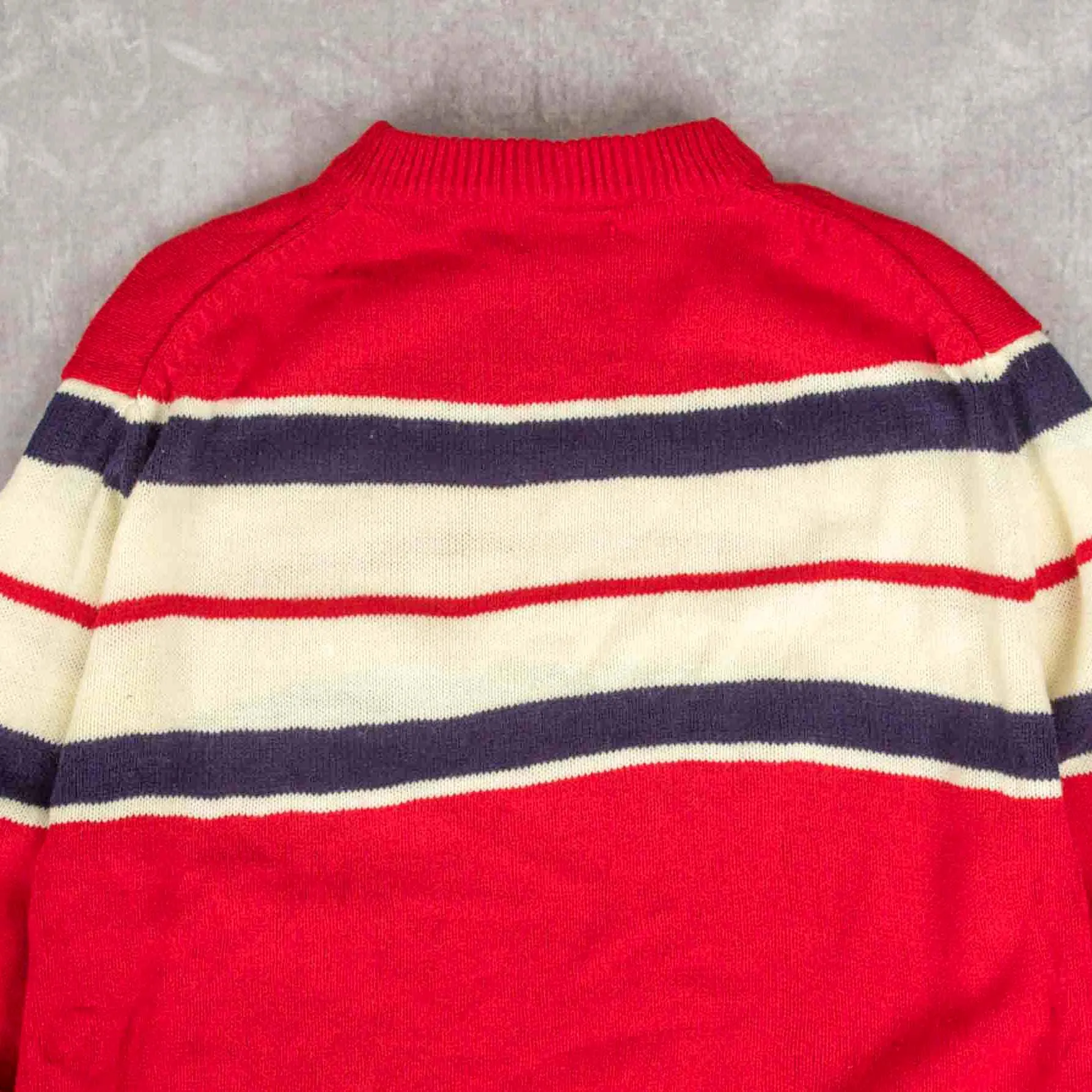 WOMEN'S VINTAGE 1980S STRIPED MOCK NECK KNITTED JUMPER - LARGE