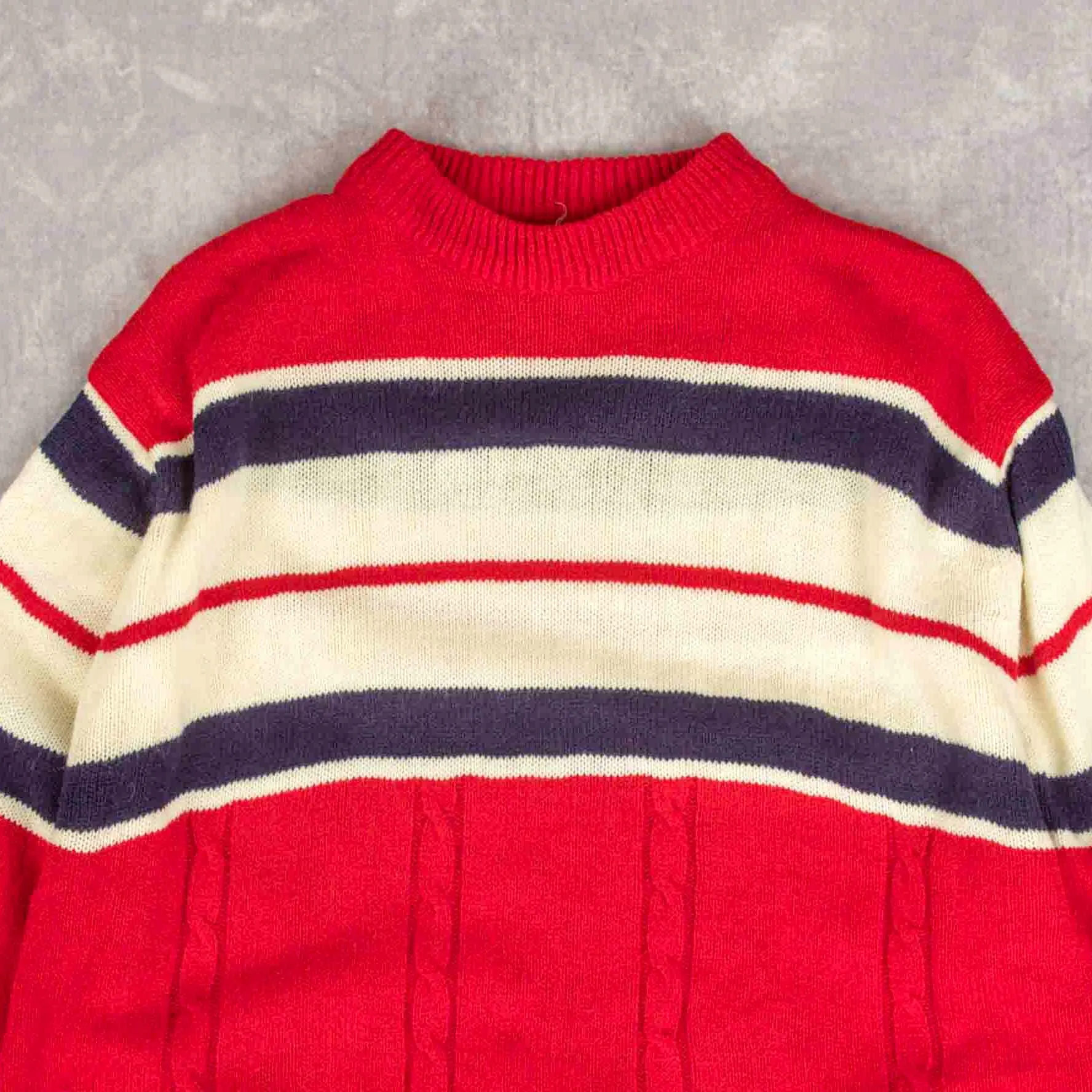 WOMEN'S VINTAGE 1980S STRIPED MOCK NECK KNITTED JUMPER - LARGE