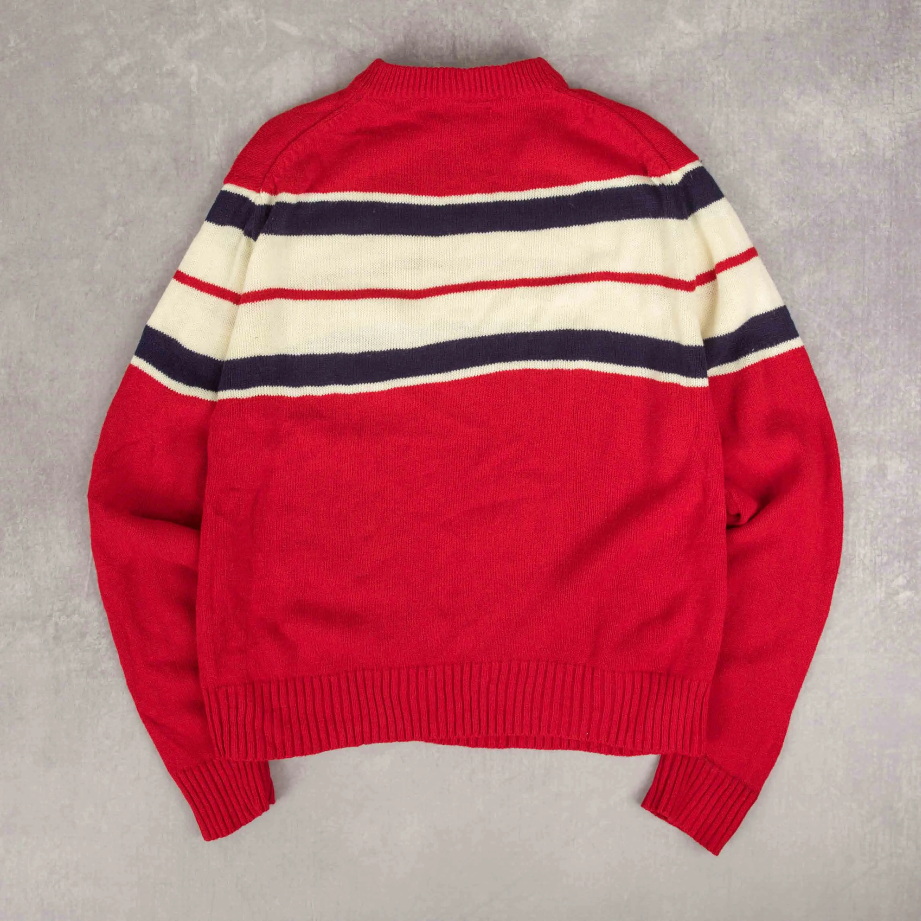 WOMEN'S VINTAGE 1980S STRIPED MOCK NECK KNITTED JUMPER - LARGE