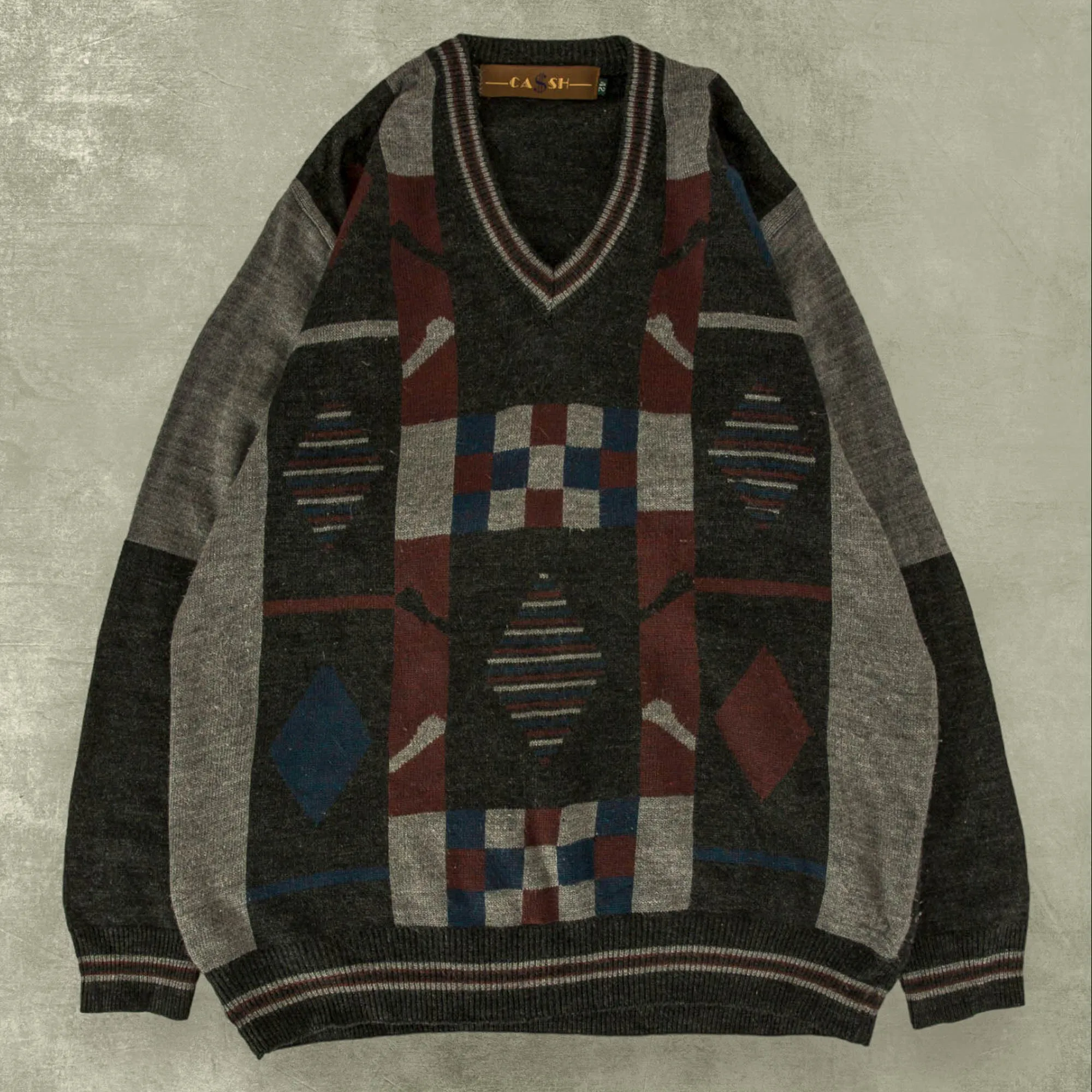 WOMEN'S VINTAGE 80'S PATTERNED KNITTED JUMPER - LARGE