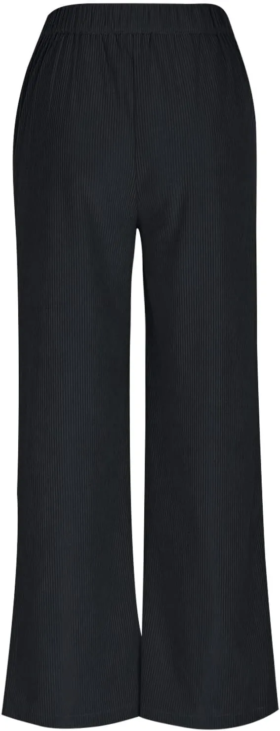 Women's Wide Leg Corduroy Pants Loose Straight Leg Pants High Waist Button Stretchy Trousers Lounge Pant with Pockets