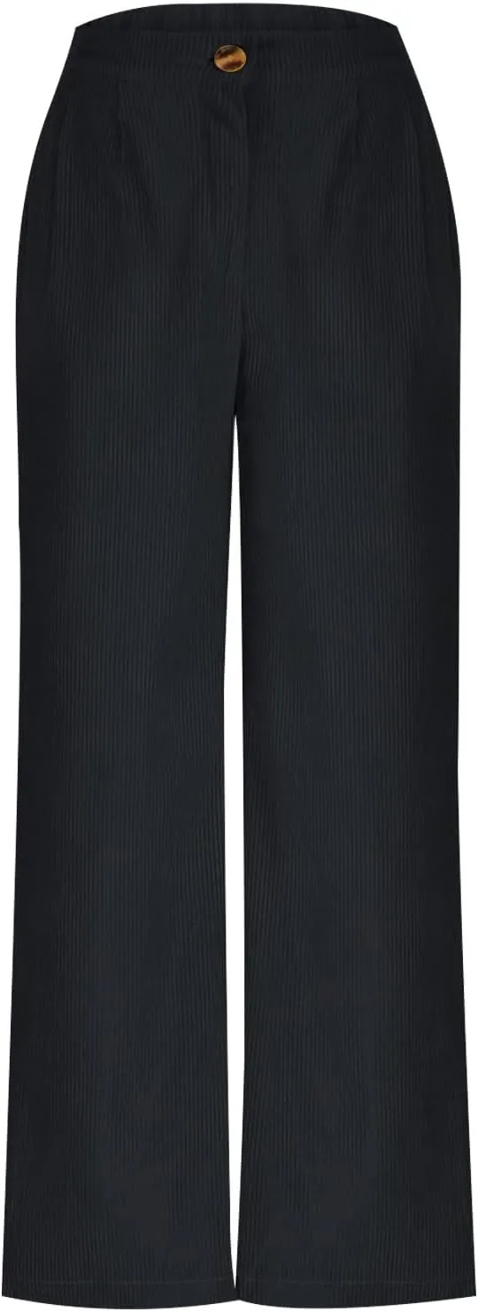Women's Wide Leg Corduroy Pants Loose Straight Leg Pants High Waist Button Stretchy Trousers Lounge Pant with Pockets