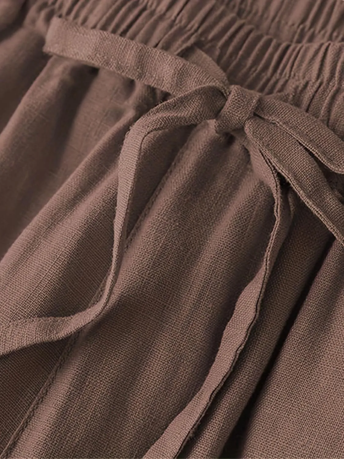 Women's Wide Leg Palazzo Pants Linen Drawstring Cropped Pants Trousers Summer Culottes with Pocket