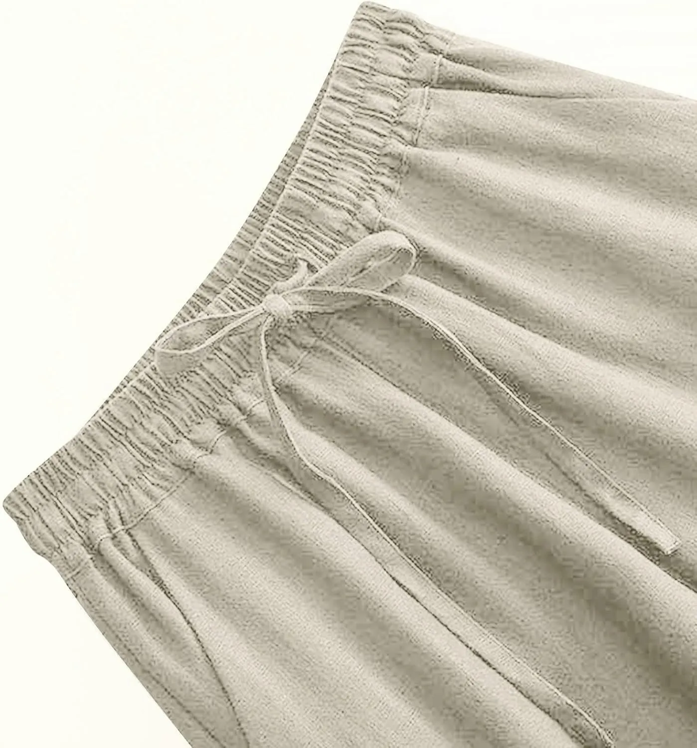 Women's Wide Leg Palazzo Pants Linen Drawstring Cropped Pants Trousers Summer Culottes with Pocket