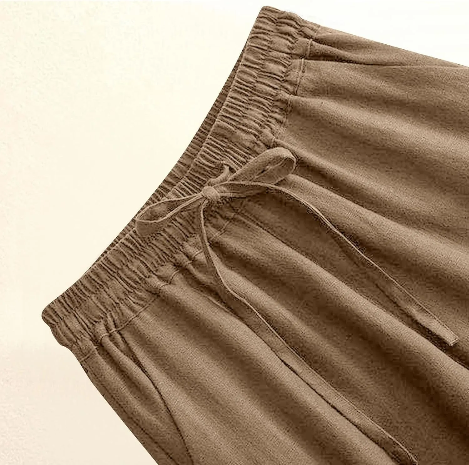 Women's Wide Leg Palazzo Pants Linen Drawstring Cropped Pants Trousers Summer Culottes with Pocket