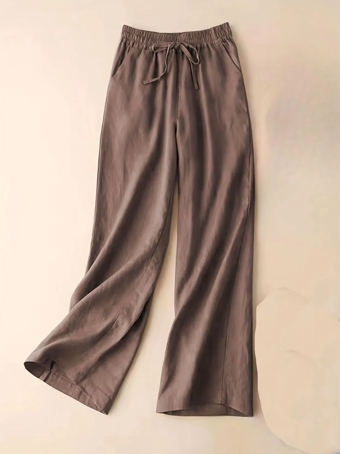 Women's Wide Leg Palazzo Pants Linen Drawstring Cropped Pants Trousers Summer Culottes with Pocket