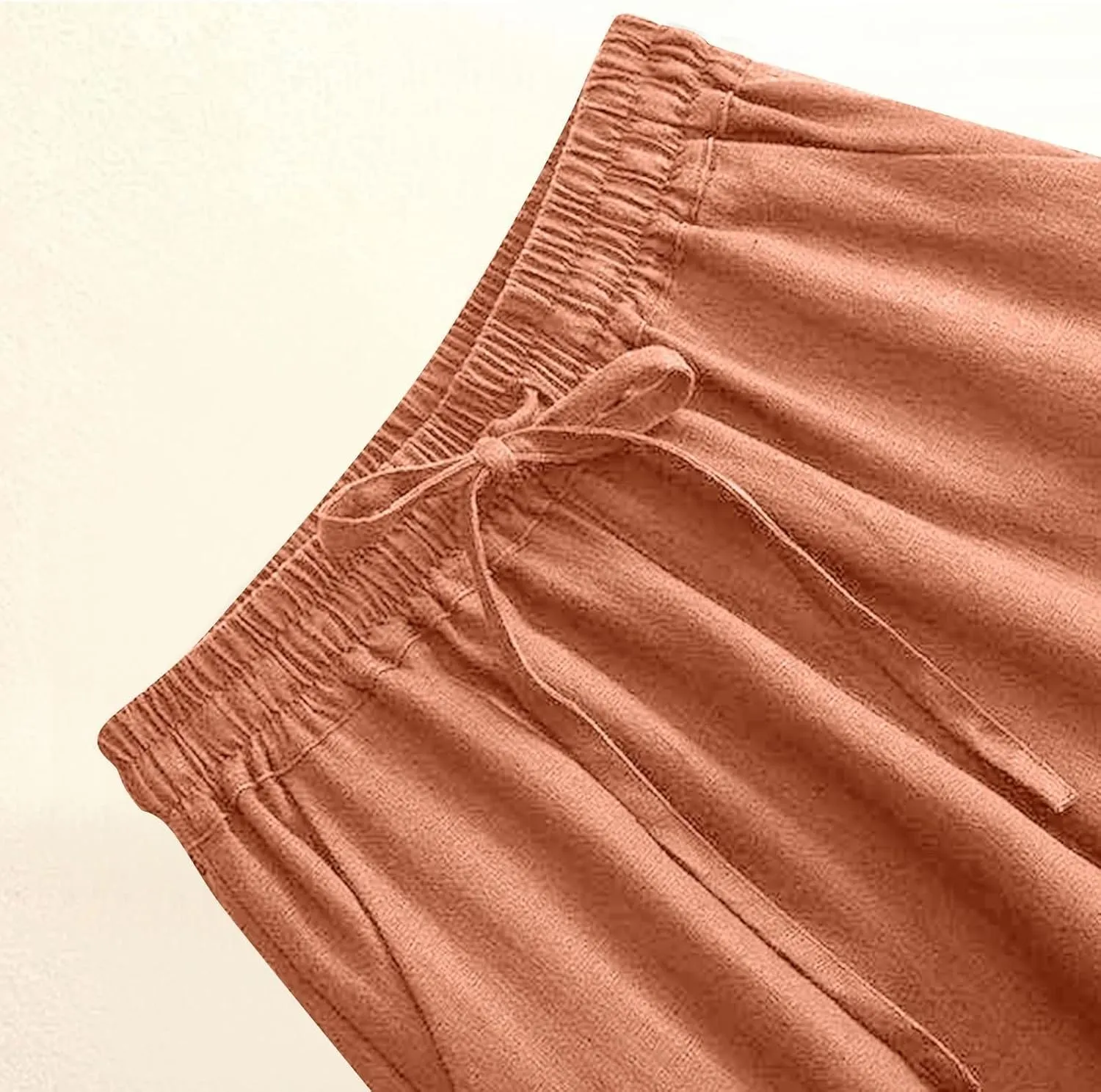 Women's Wide Leg Palazzo Pants Linen Drawstring Cropped Pants Trousers Summer Culottes with Pocket
