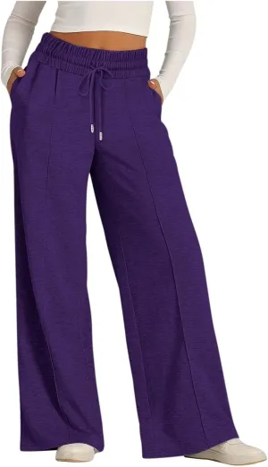 Women's Wide Leg Sweatpants Casual Solid High Waisted Straight Leg Pants Workout Lounge Joggers Outfits with Pockets