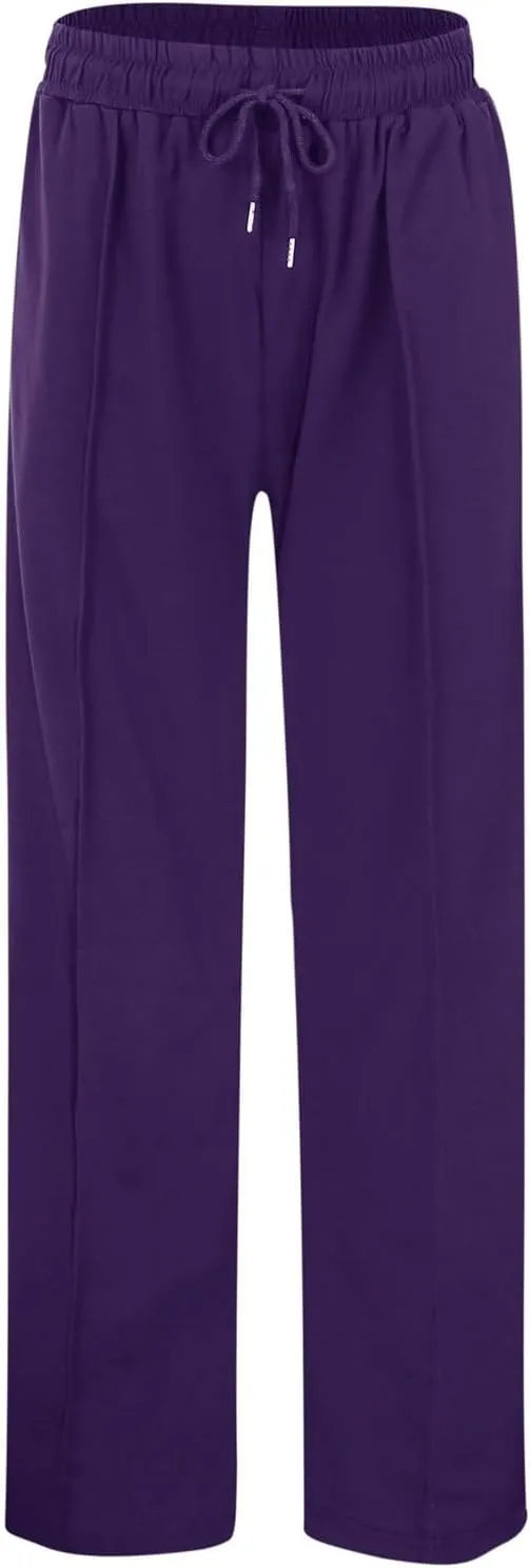 Women's Wide Leg Sweatpants Casual Solid High Waisted Straight Leg Pants Workout Lounge Joggers Outfits with Pockets