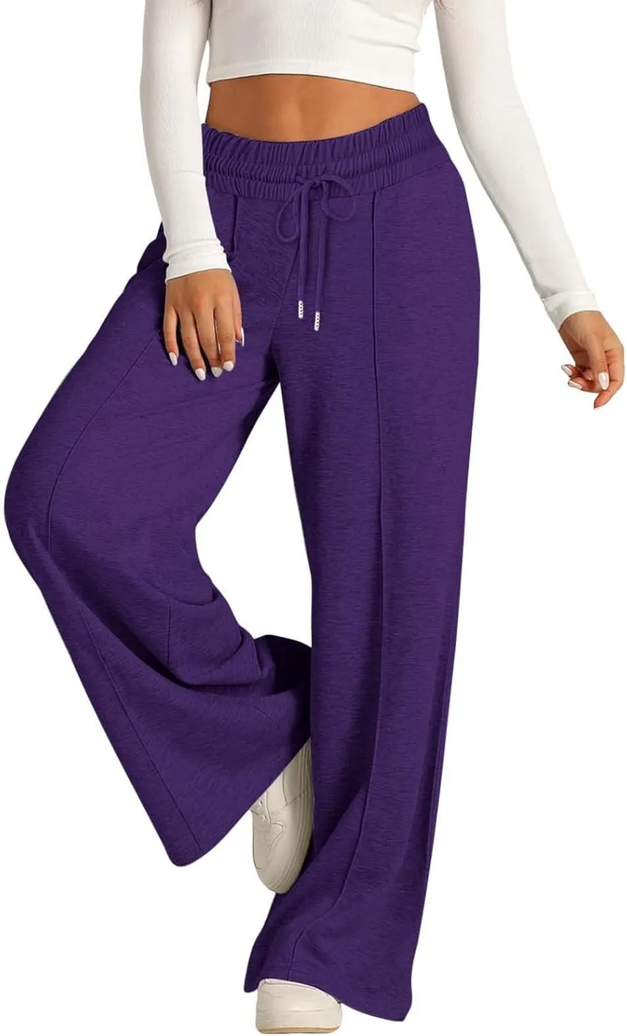 Women's Wide Leg Sweatpants Casual Solid High Waisted Straight Leg Pants Workout Lounge Joggers Outfits with Pockets