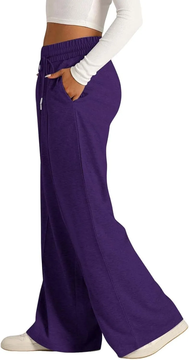 Women's Wide Leg Sweatpants Casual Solid High Waisted Straight Leg Pants Workout Lounge Joggers Outfits with Pockets
