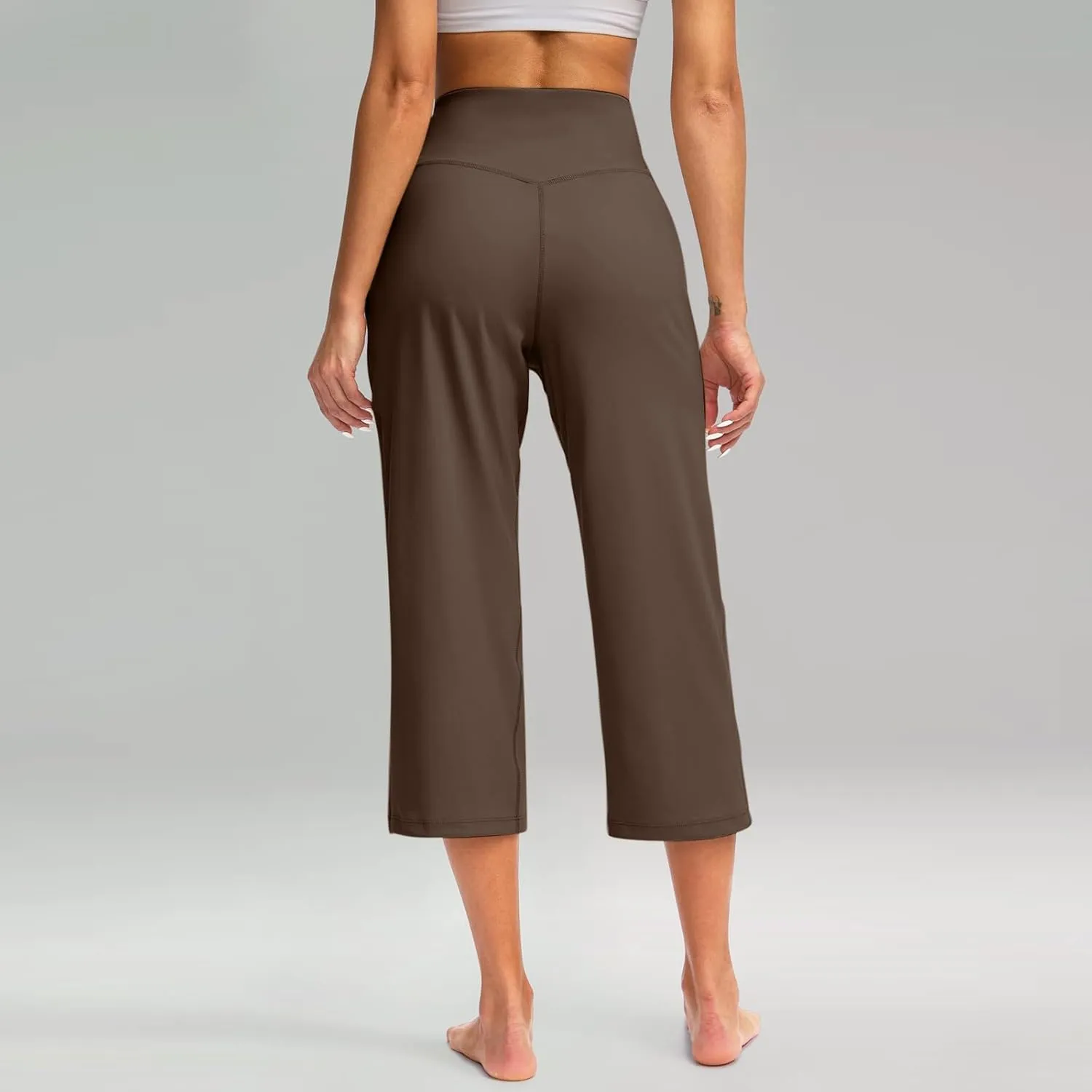 Women's WIde Leg Yoga Pant High Waist Capri Pants Tummy Control Soft Loose Causal Cropped Trousers with Pockets