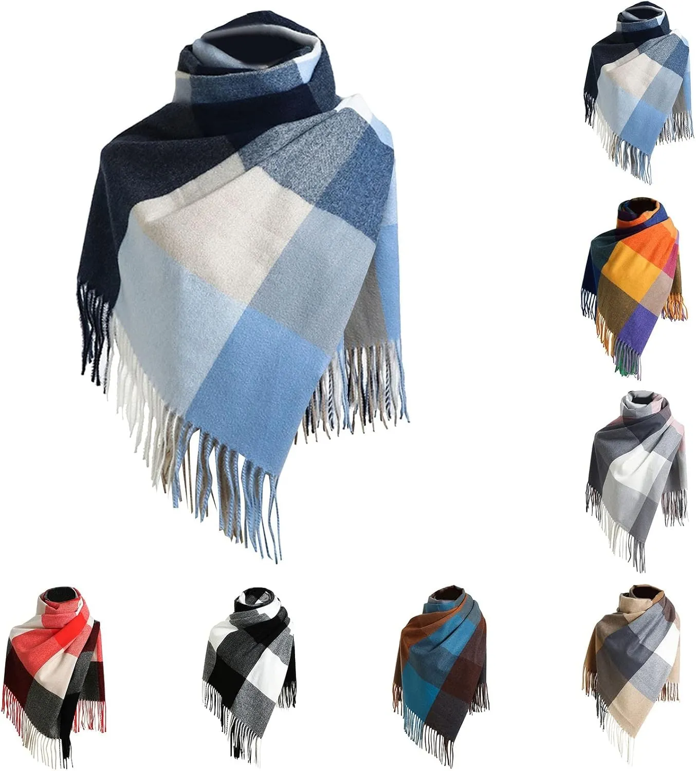 Womens Winter Scarf Cashmere Feel Plaid Scarfs for Women Pashmina Shawls and Wraps, Long Blanket