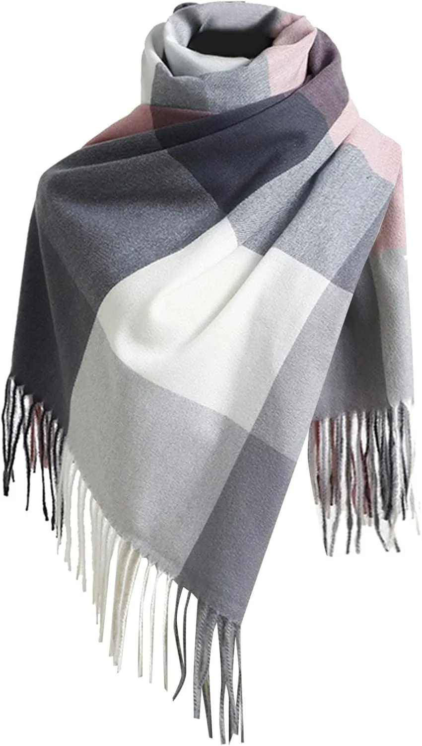 Womens Winter Scarf Cashmere Feel Plaid Scarfs for Women Pashmina Shawls and Wraps, Long Blanket