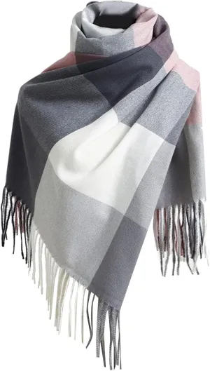 Womens Winter Scarf Cashmere Feel Plaid Scarfs for Women Pashmina Shawls and Wraps, Long Blanket