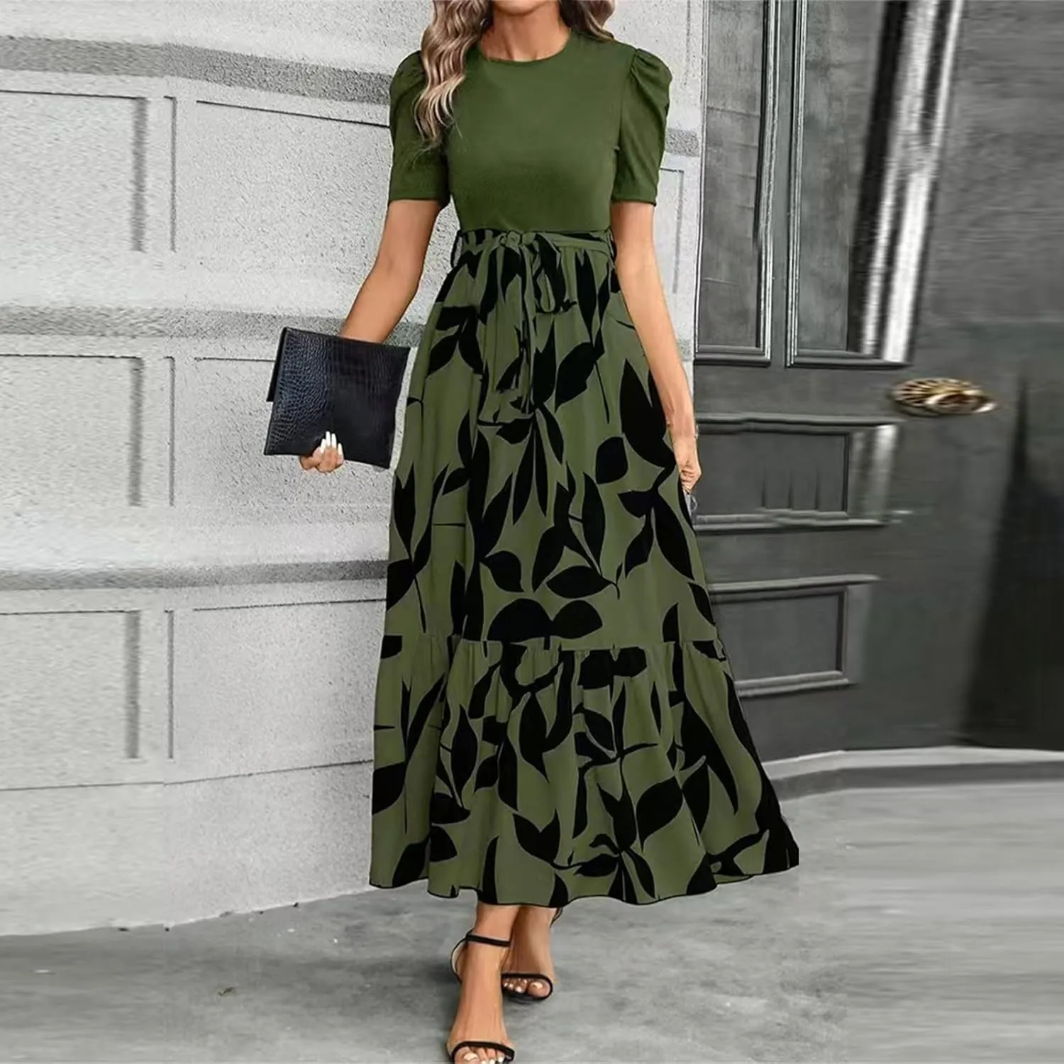 Work Dresses for Women 2025 Elegant Classy Summer Empire Waist Short Sleeve A Line Dress Wedding Guest Wrap Sundress