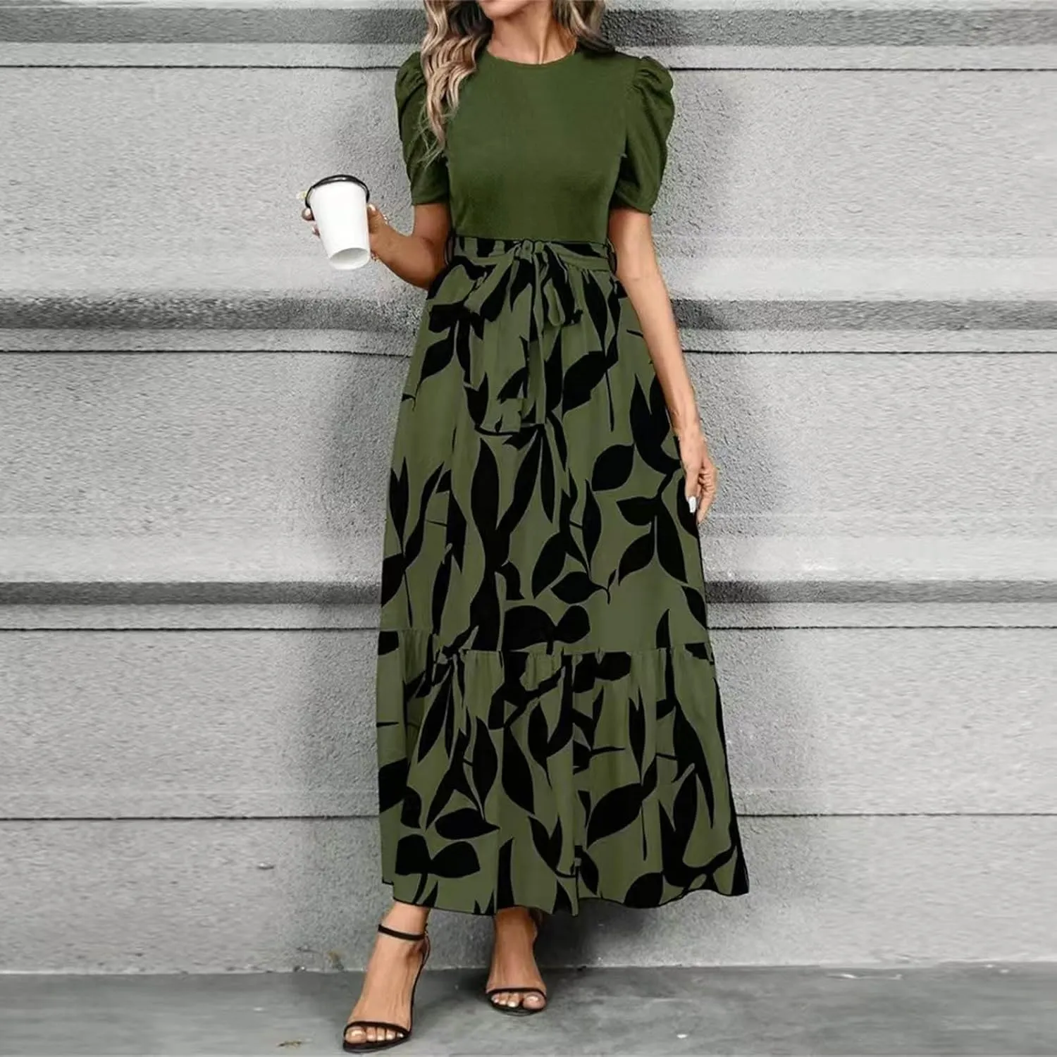 Work Dresses for Women 2025 Elegant Classy Summer Empire Waist Short Sleeve A Line Dress Wedding Guest Wrap Sundress