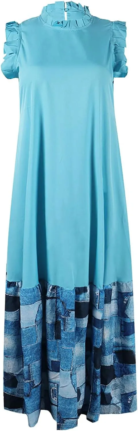 XOWRTE Womens Summer Plus Size Sleeveless Tank Dresses Casual Chiffon Loose Flowy Ruffle Tiered Midi Dress Wedding Cocktail