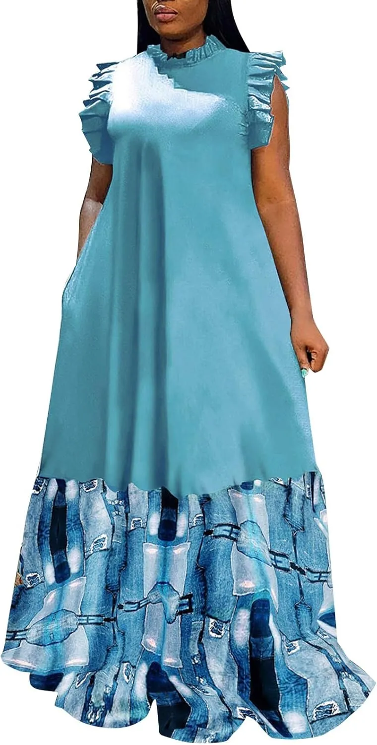 XOWRTE Womens Summer Plus Size Sleeveless Tank Dresses Casual Chiffon Loose Flowy Ruffle Tiered Midi Dress Wedding Cocktail