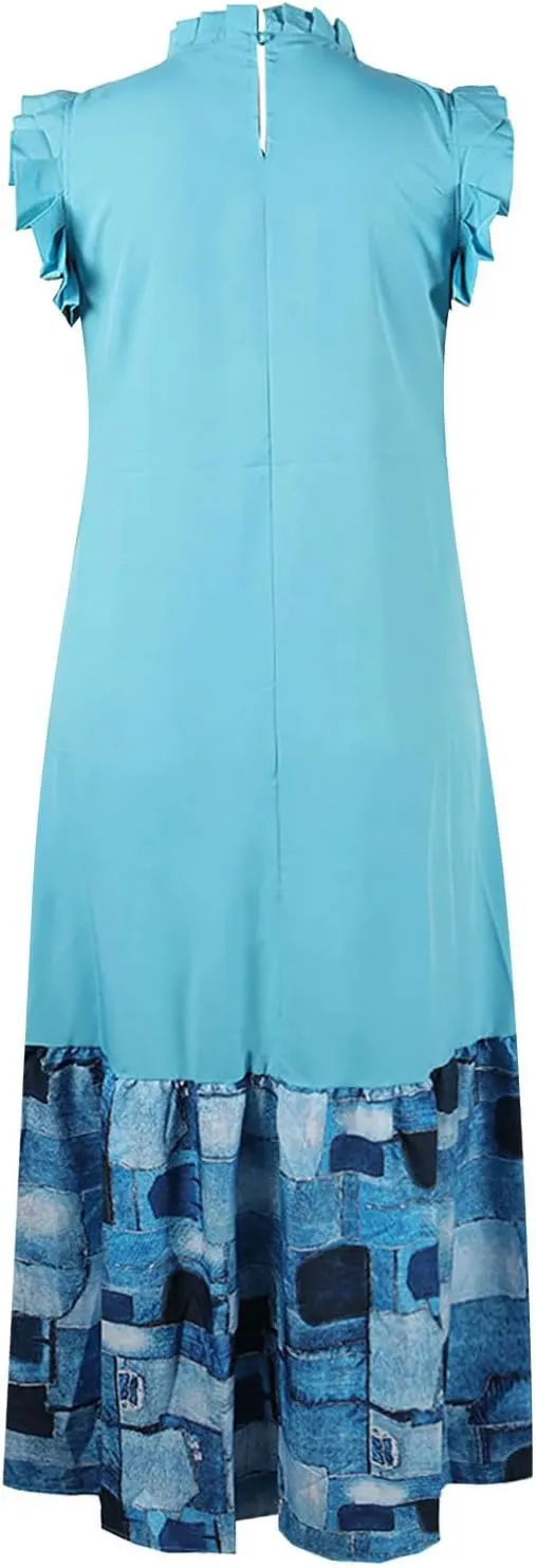 XOWRTE Womens Summer Plus Size Sleeveless Tank Dresses Casual Chiffon Loose Flowy Ruffle Tiered Midi Dress Wedding Cocktail