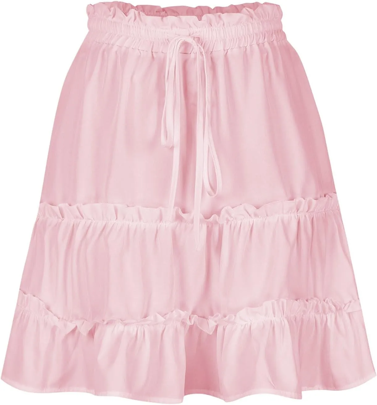 XUNRYAN Skirts for Women Trendy Summer Boho A-Line Pleated Skirt Casual Elastic High Waist Tiered Ruffle Flowy Mini Skirt