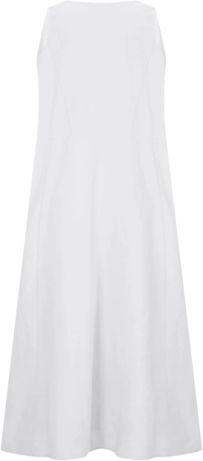 XUNRYAN Summer Dresses Women 2025 Cotton Linen Maxi Dress Sleeveless Casual Long Flowy Vacation Beach Sundress with Pockets