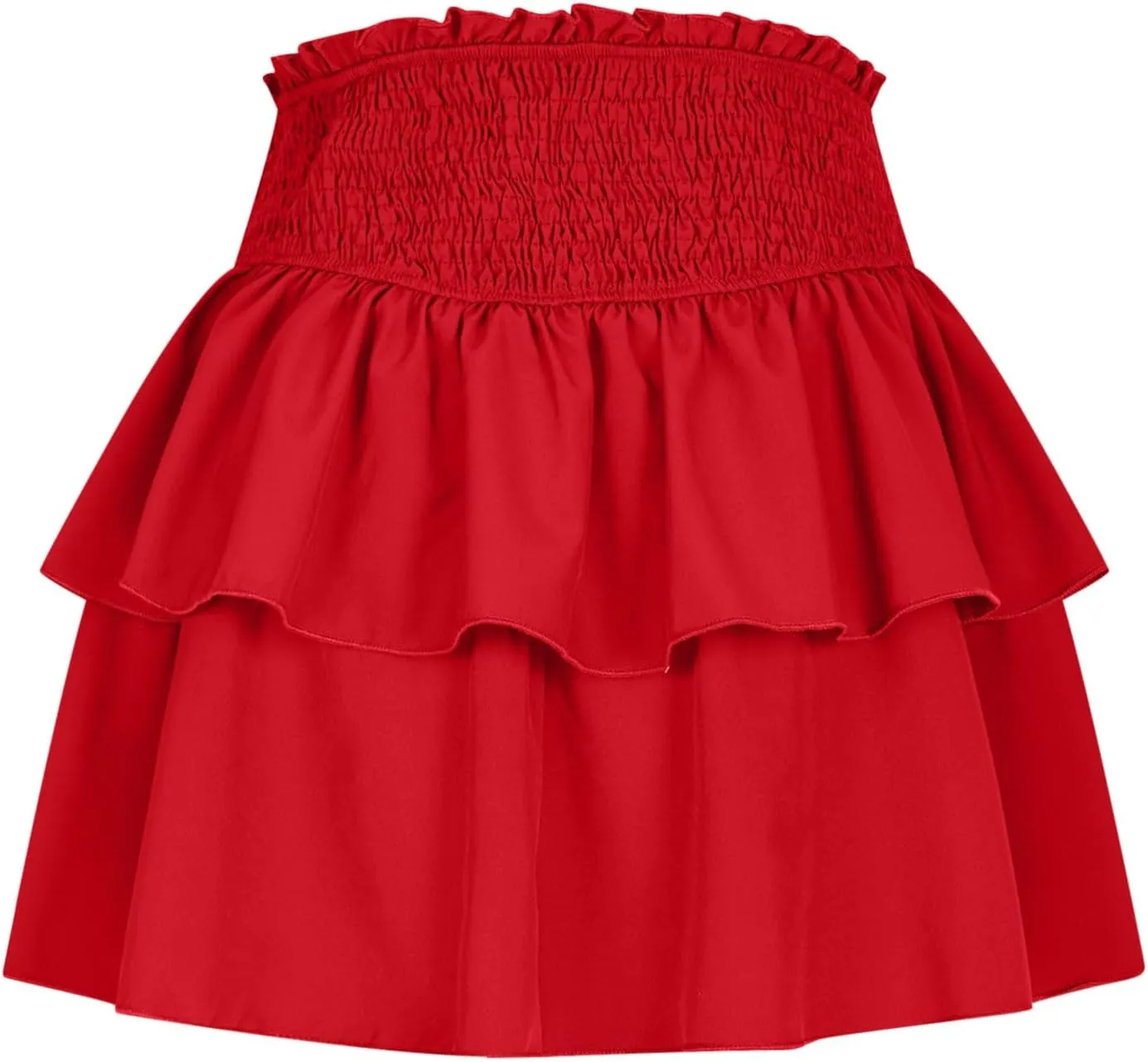 XUNRYAN Womens Summer Boho Skirts Trendy Tiered Ruffle Smocked High Waist Mini Skirt Casual Beach Holiday Vacation Outfit